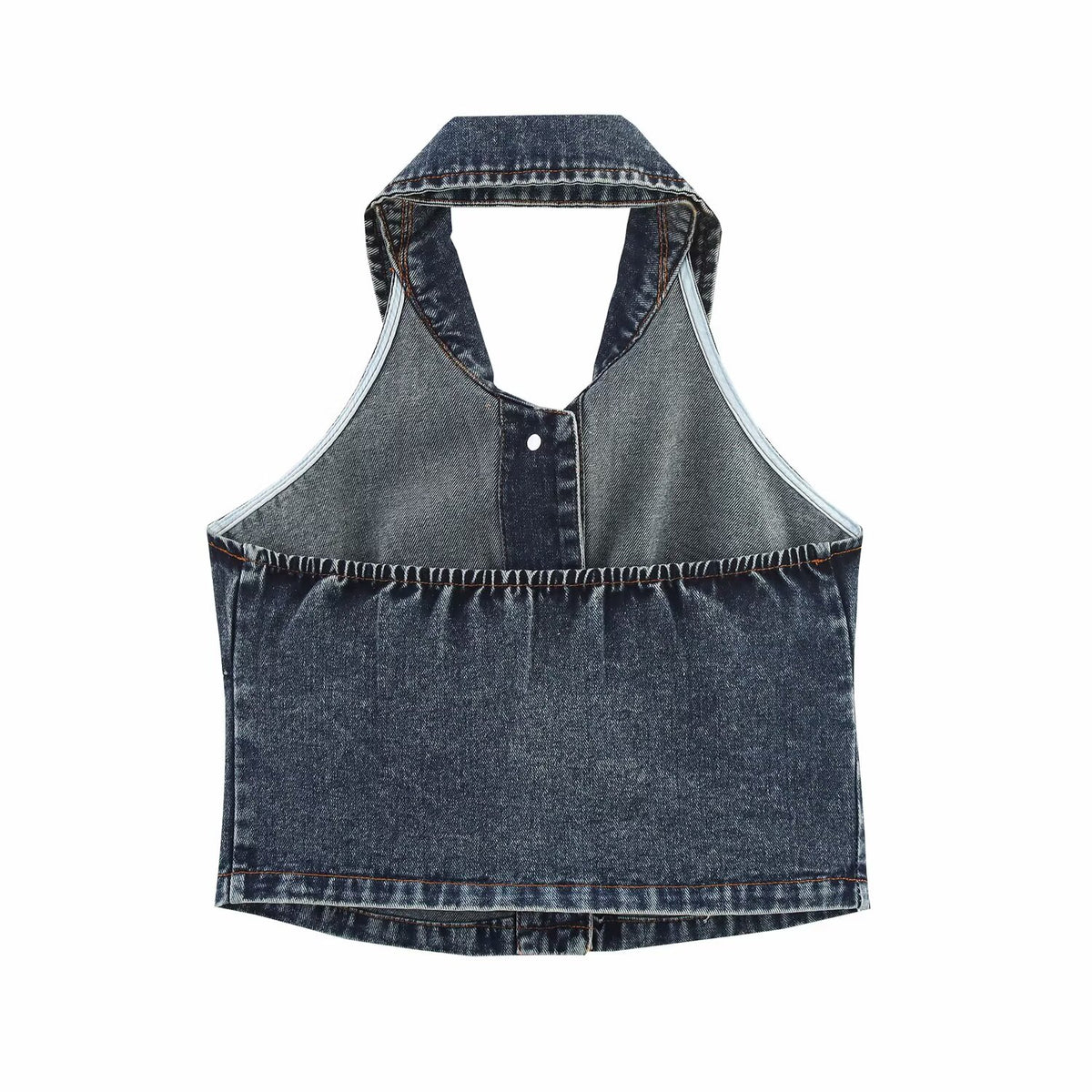 Women's Women's's Backless Collared Halter Denim Camisole Single Breasted Slim Top