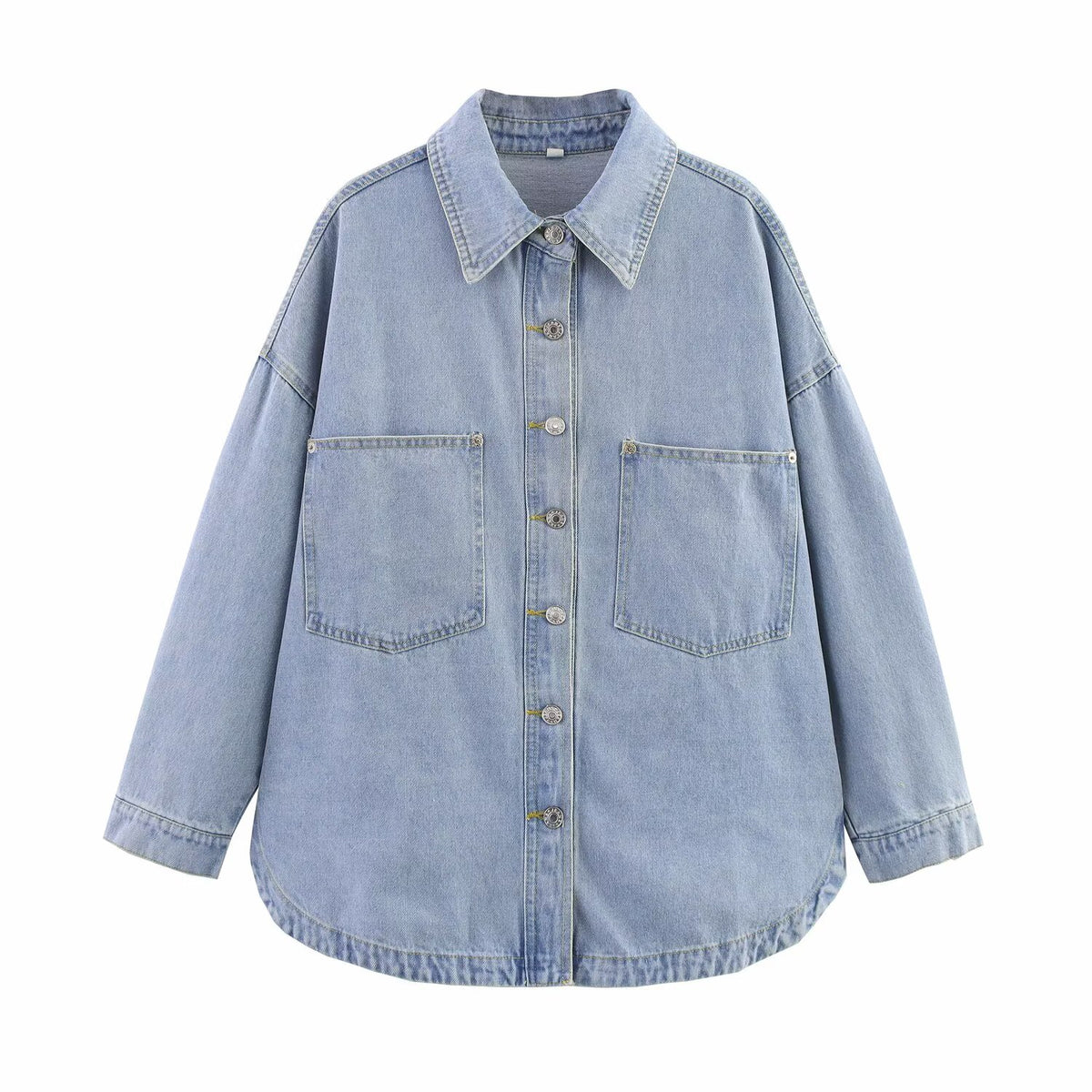 Women's Polo Collar Long Sleeve Denim Shacket