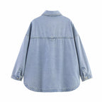 Women's Polo Collar Long Sleeve Denim Shacket