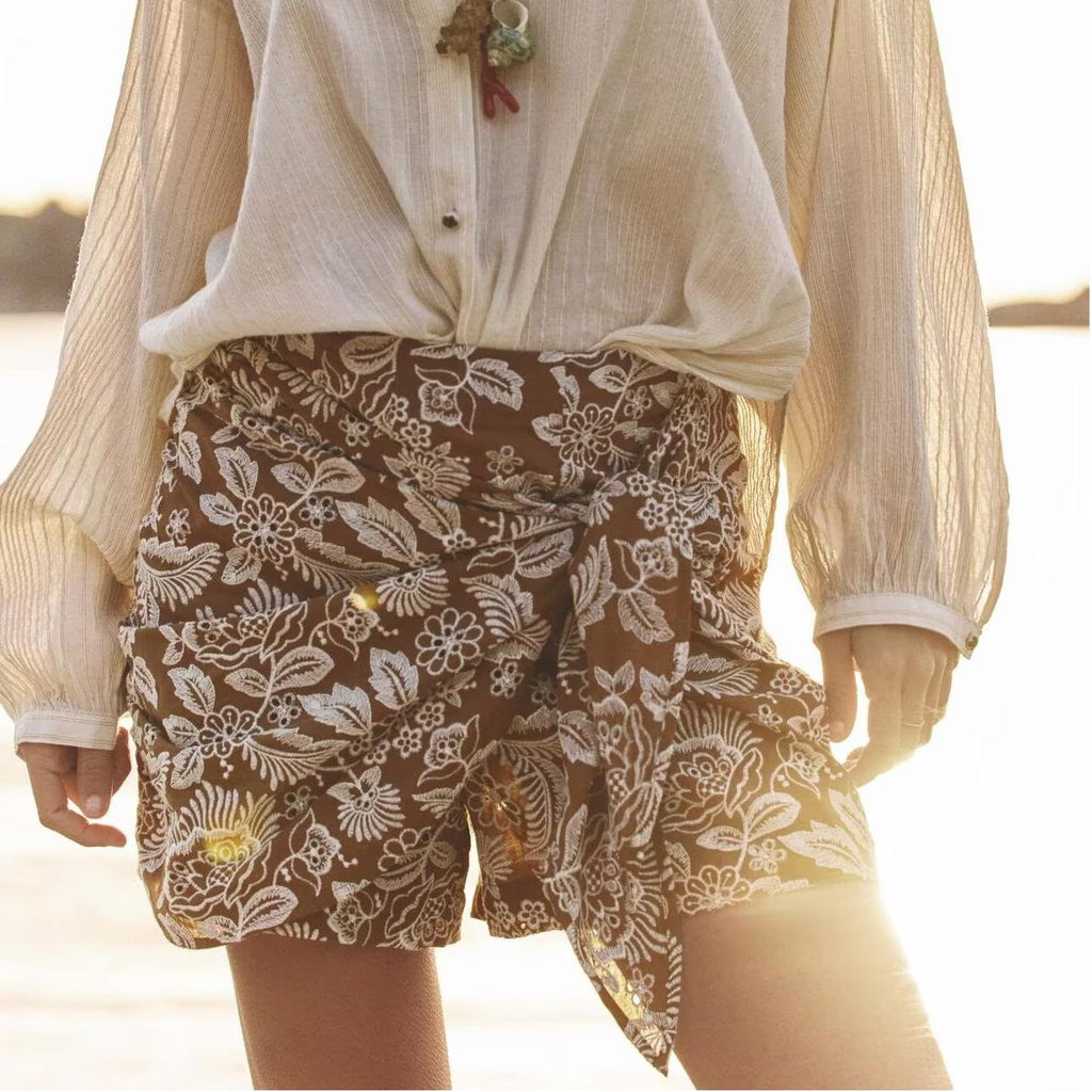 Summer Embroidered Bow Tie Culottes Skirt
