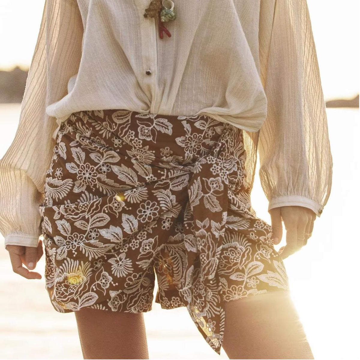 Summer Embroidered Bow Tie Culottes Skirt