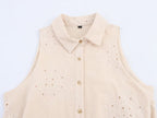 Embroidered Collared Belted Sleeveless A-Line Mini Dress