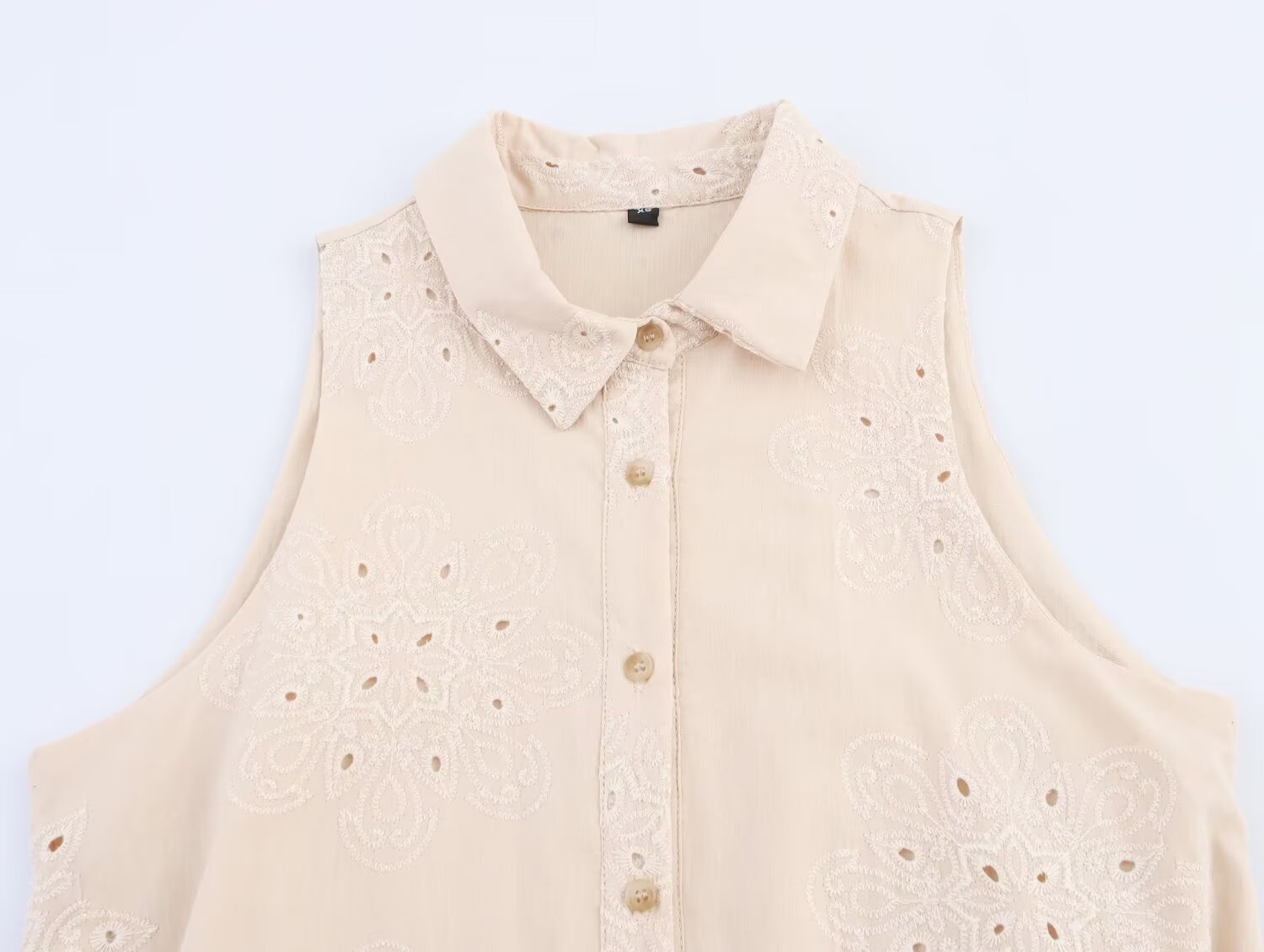 Embroidered Collared Belted Sleeveless A-Line Mini Dress