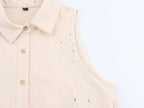 Embroidered Collared Belted Sleeveless A-Line Mini Dress