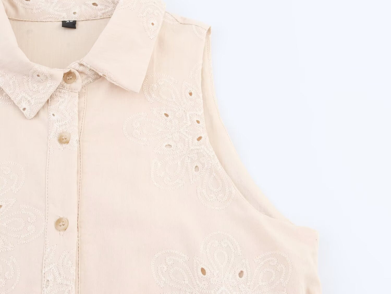 Embroidered Collared Belted Sleeveless A-Line Mini Dress
