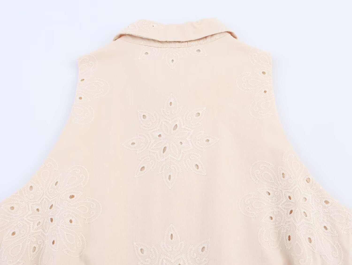 Embroidered Collared Belted Sleeveless A-Line Mini Dress