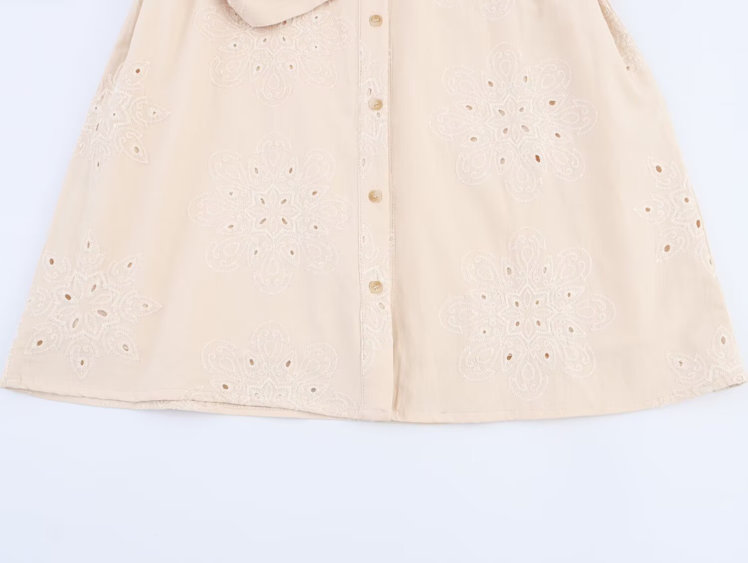 Embroidered Collared Belted Sleeveless A-Line Mini Dress