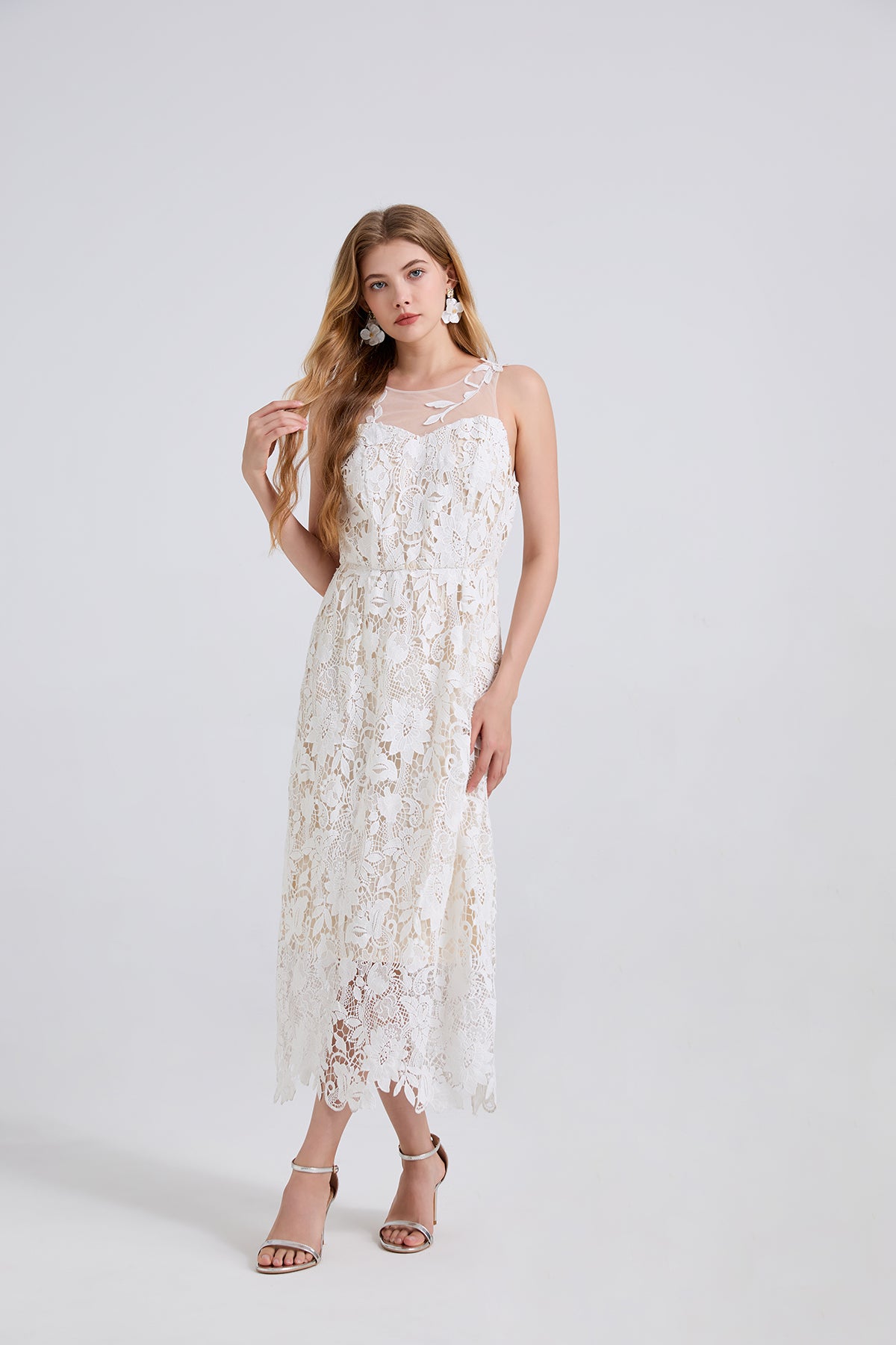 Embroidered Lace Sleeveless Maxi Dress