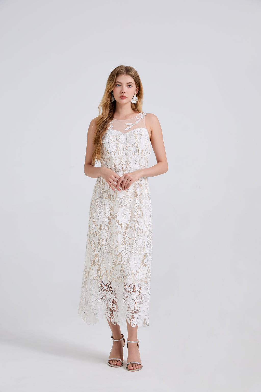Embroidered Lace Sleeveless Maxi Dress