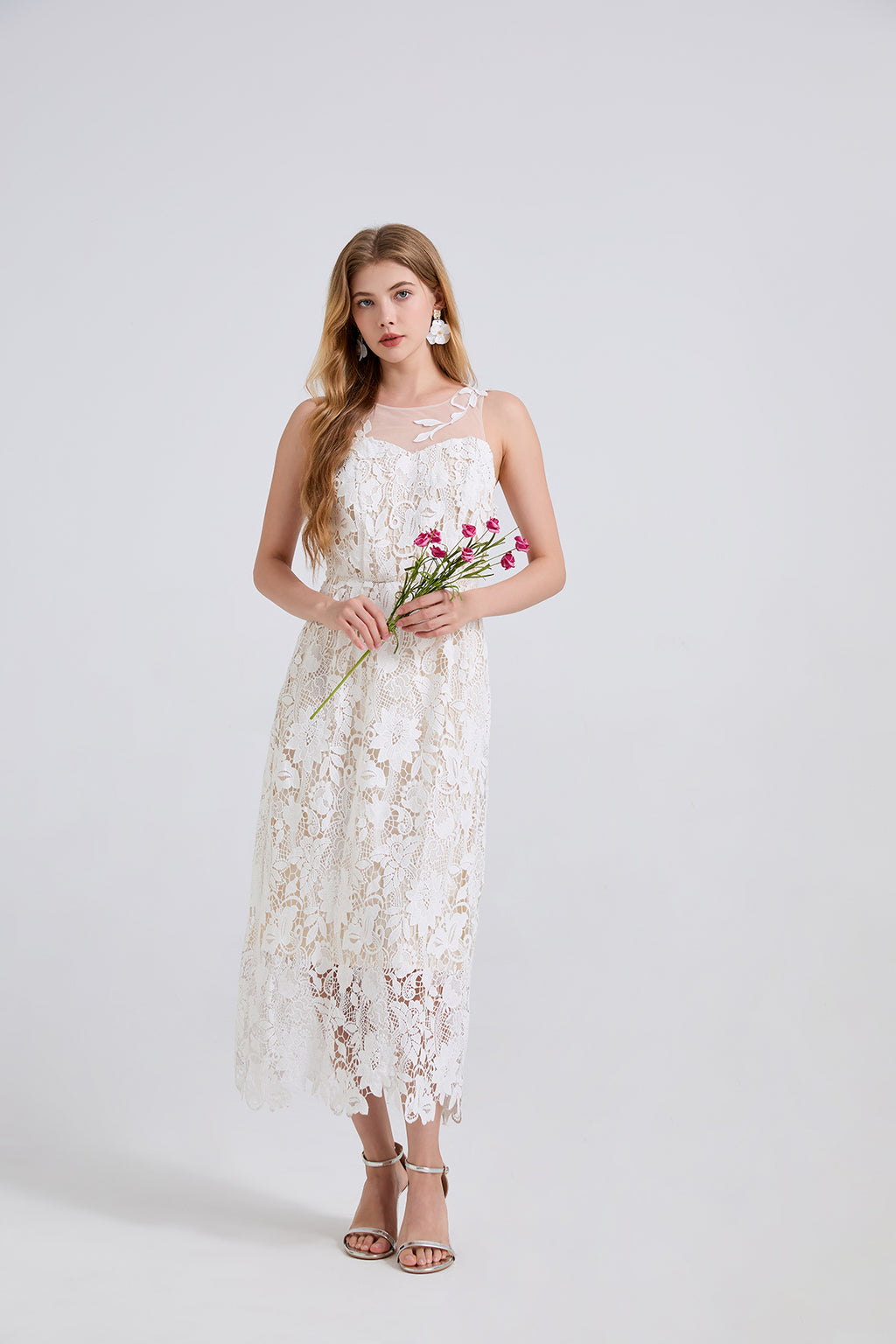 Embroidered Lace Sleeveless Maxi Dress