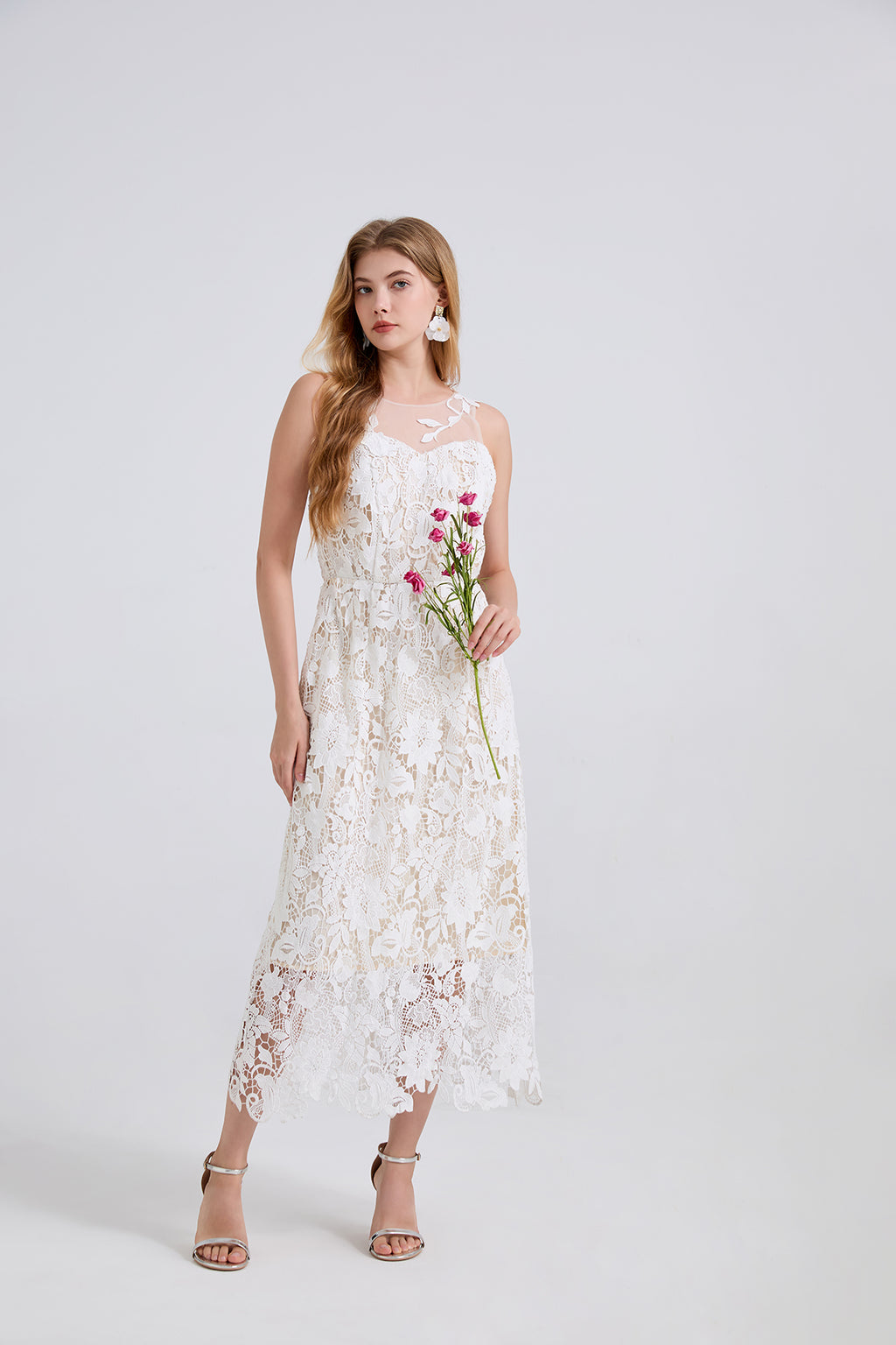 Embroidered Lace Sleeveless Maxi Dress