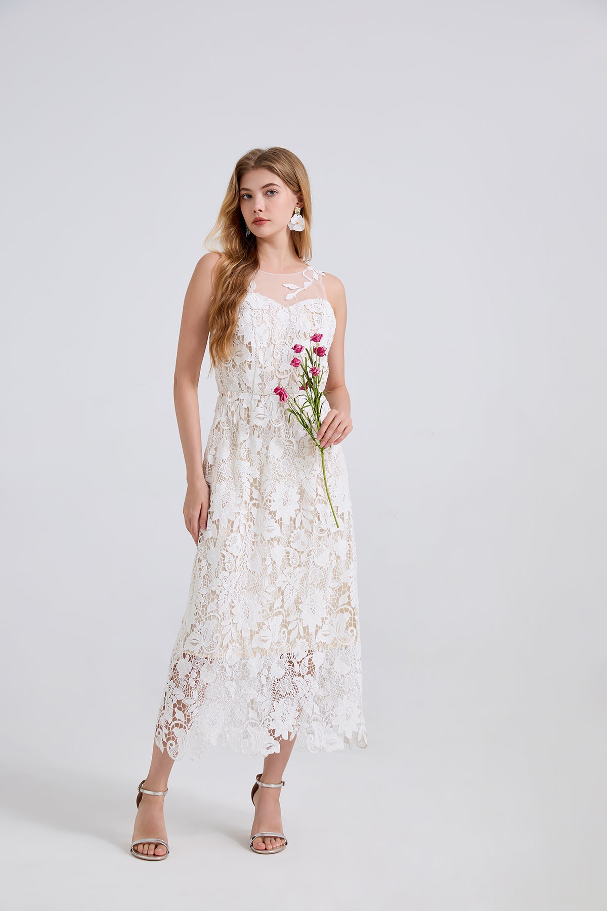 Embroidered Lace Sleeveless Maxi Dress