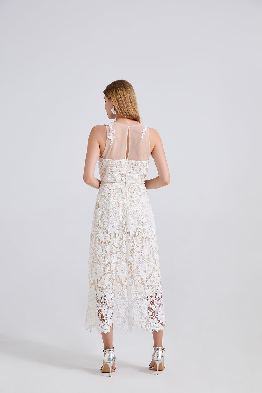 Embroidered Lace Sleeveless Maxi Dress