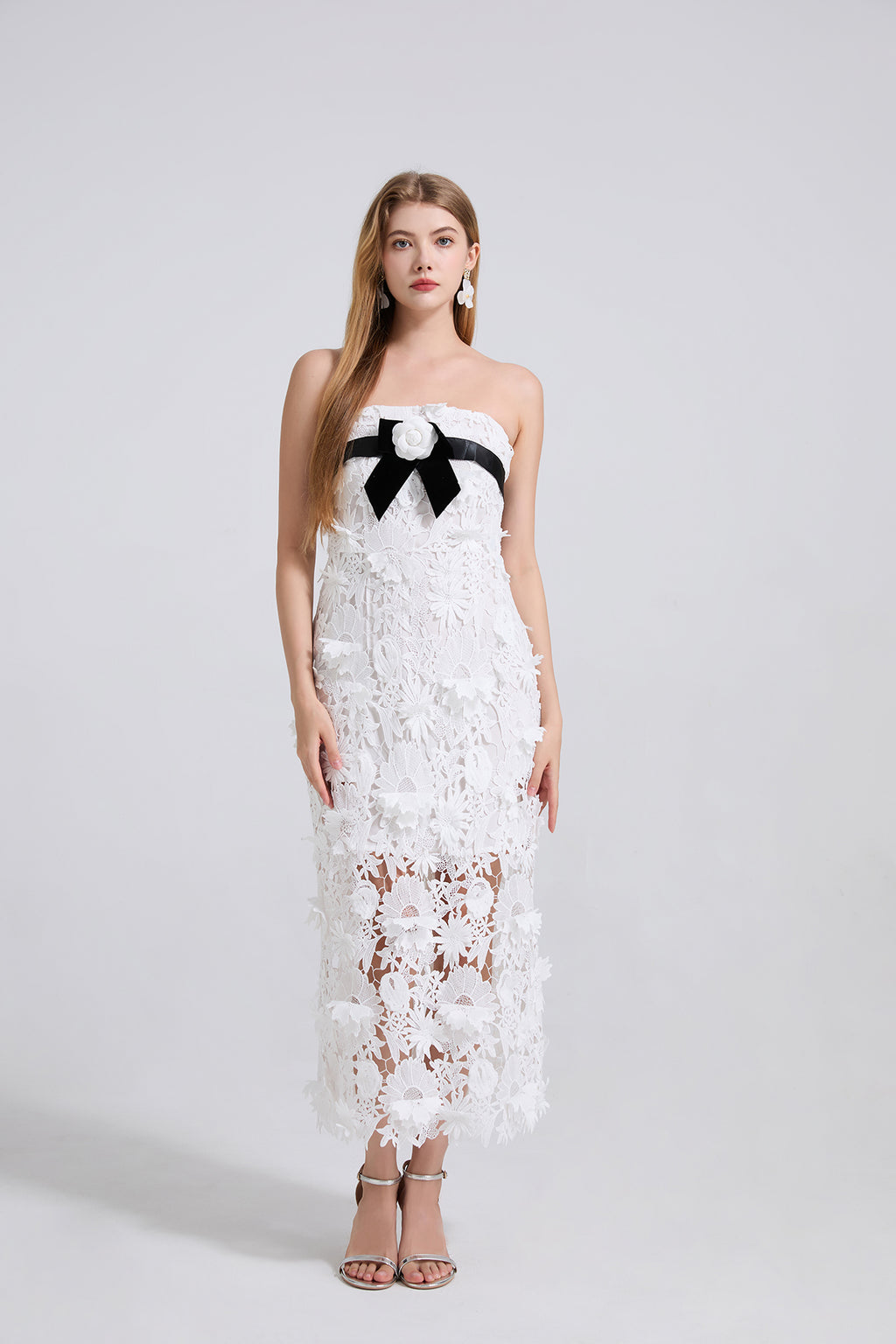 Women's Strapless Lace Embroidered 3D Dress