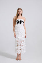 Women's Strapless Lace Embroidered 3D Dress