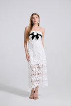 Women's Strapless Lace Embroidered 3D Dress