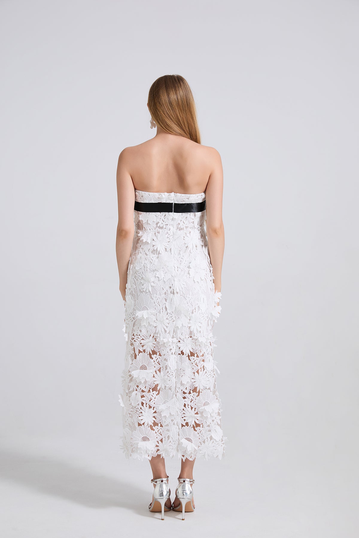 Women's Strapless Lace Embroidered 3D Dress
