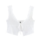 Women's Bow Detail Tulle V-Neck Crop Top
