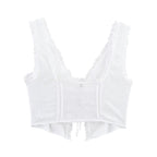 Women's Bow Detail Tulle V-Neck Crop Top