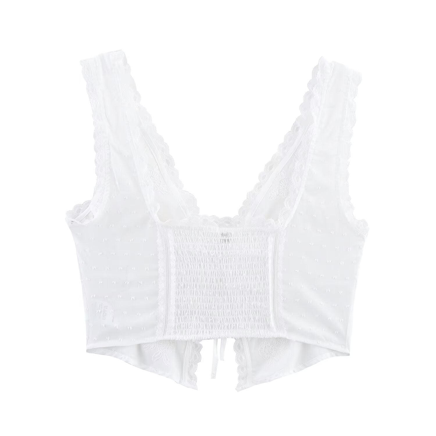 Women's Bow Detail Tulle V-Neck Crop Top