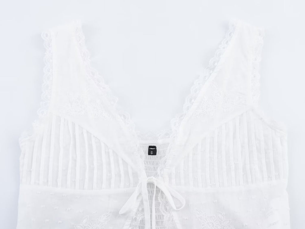 Women's Bow Detail Tulle V-Neck Crop Top