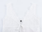 Women's Bow Detail Tulle V-Neck Crop Top