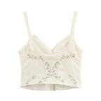 Women's Summer Women Clothing Embroidered Poplin Cotton V Neck Strap Top