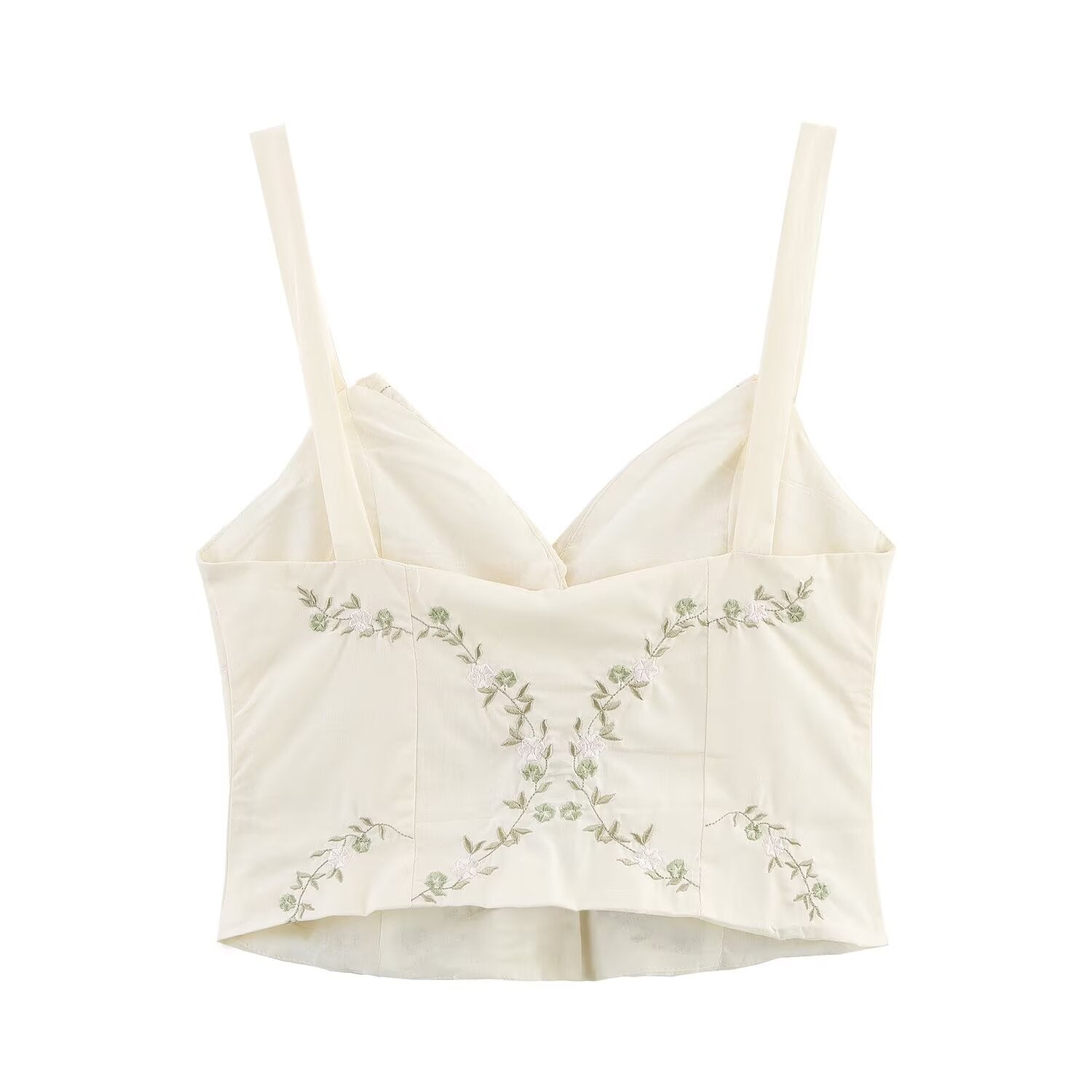 Women's Summer Women Clothing Embroidered Poplin Cotton V Neck Strap Top