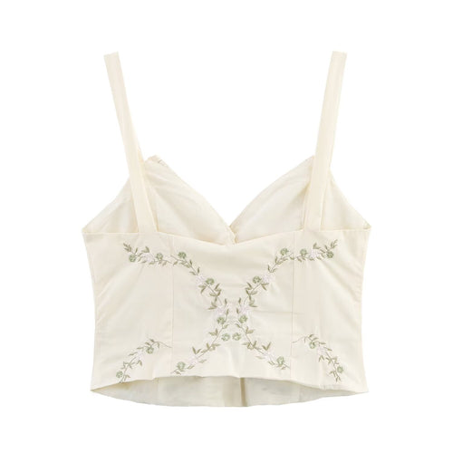 Women's Summer Women Clothing Embroidered Poplin Cotton V Neck Strap Top