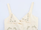 Women's Summer Women Clothing Embroidered Poplin Cotton V Neck Strap Top