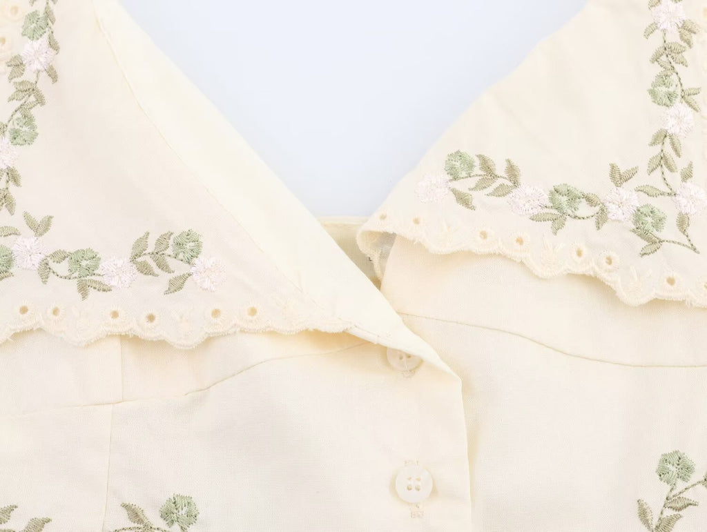 Women's Summer Women Clothing Embroidered Poplin Cotton V Neck Strap Top
