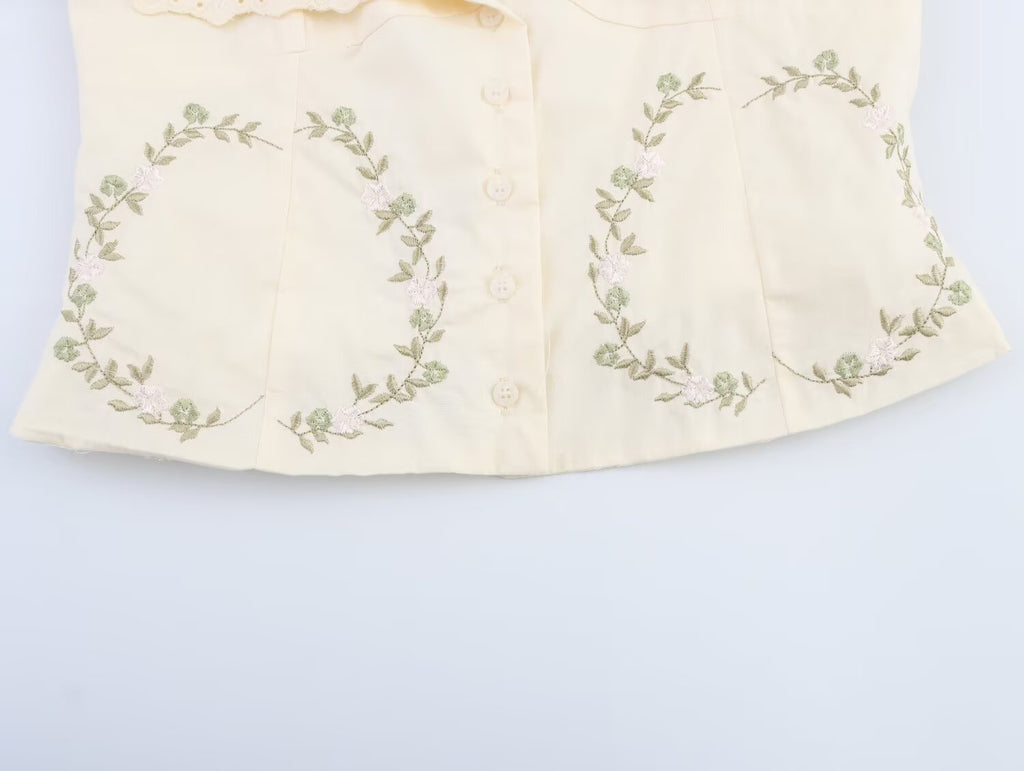 Women's Summer Women Clothing Embroidered Poplin Cotton V Neck Strap Top