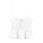 Women Clothing Sweet French Lace Embroidered Pleated Spaghetti-Strap Camisole Top