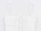 Women Clothing Sweet French Lace Embroidered Pleated Spaghetti-Strap Camisole Top