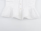 Women Clothing Sweet French Lace Embroidered Pleated Spaghetti-Strap Camisole Top
