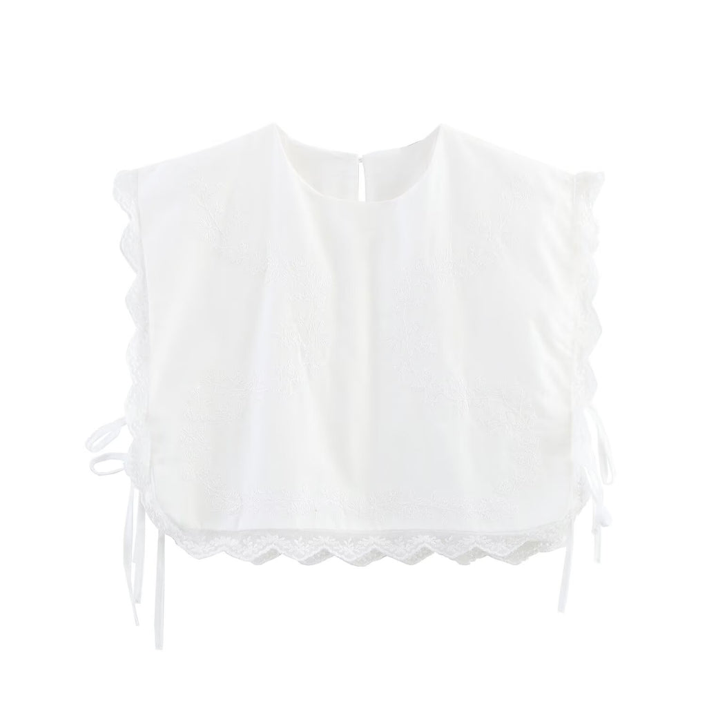 Women's Embroidered Bow Detail Crew Neck Top