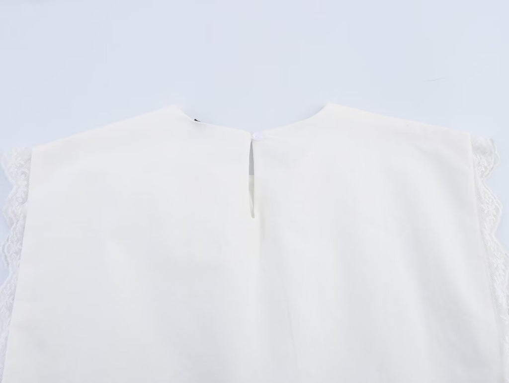 Women's Embroidered Bow Detail Crew Neck Top