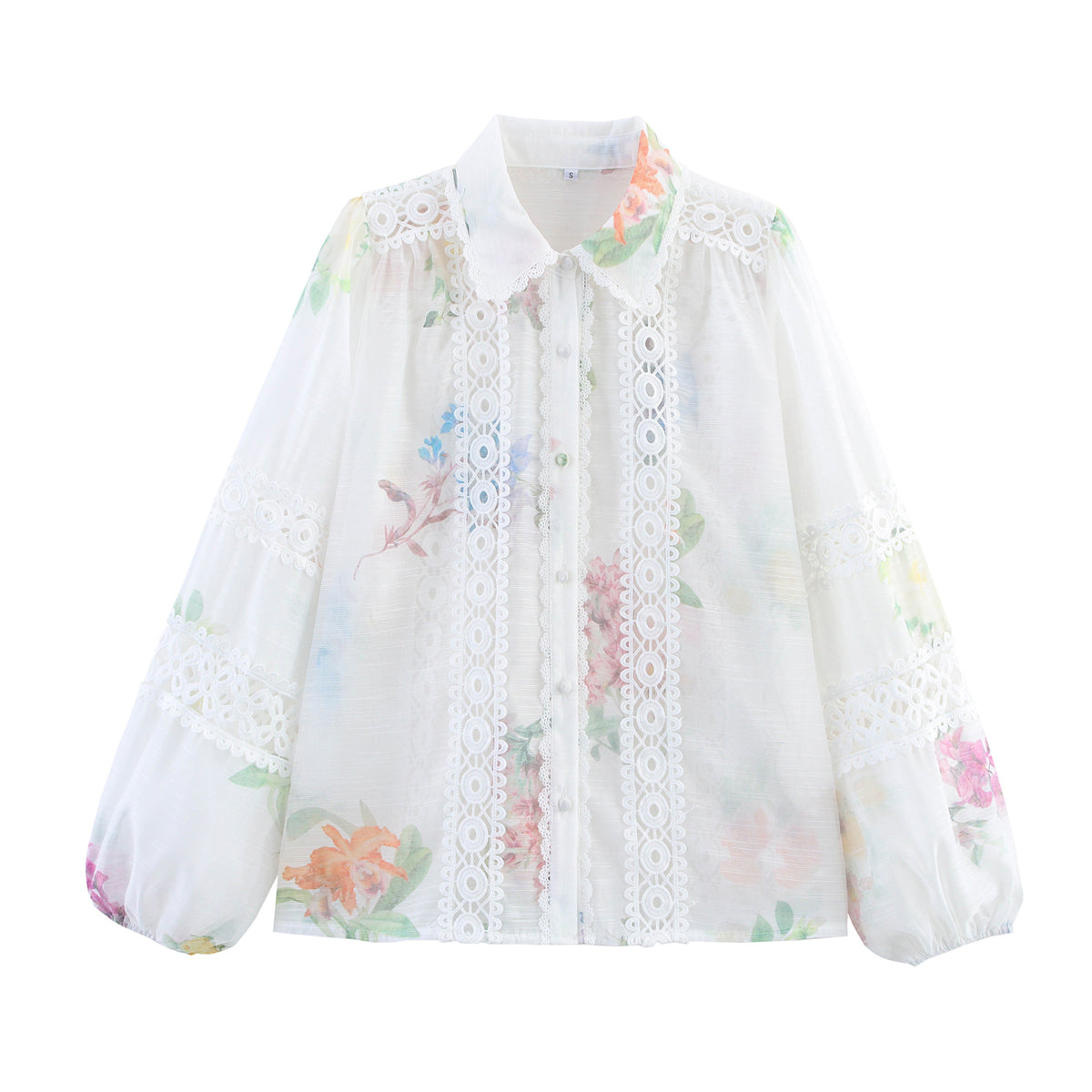 Women's Lace Long-Sleeve Collared Shirt