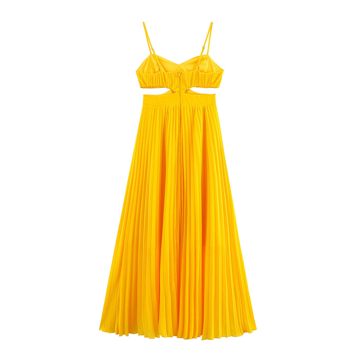Women's Pleated Yellow Vacation Maxi Dress