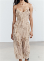 Floral Beaded Ruffled Cami Midi Dress