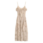 Floral Beaded Ruffled Cami Midi Dress