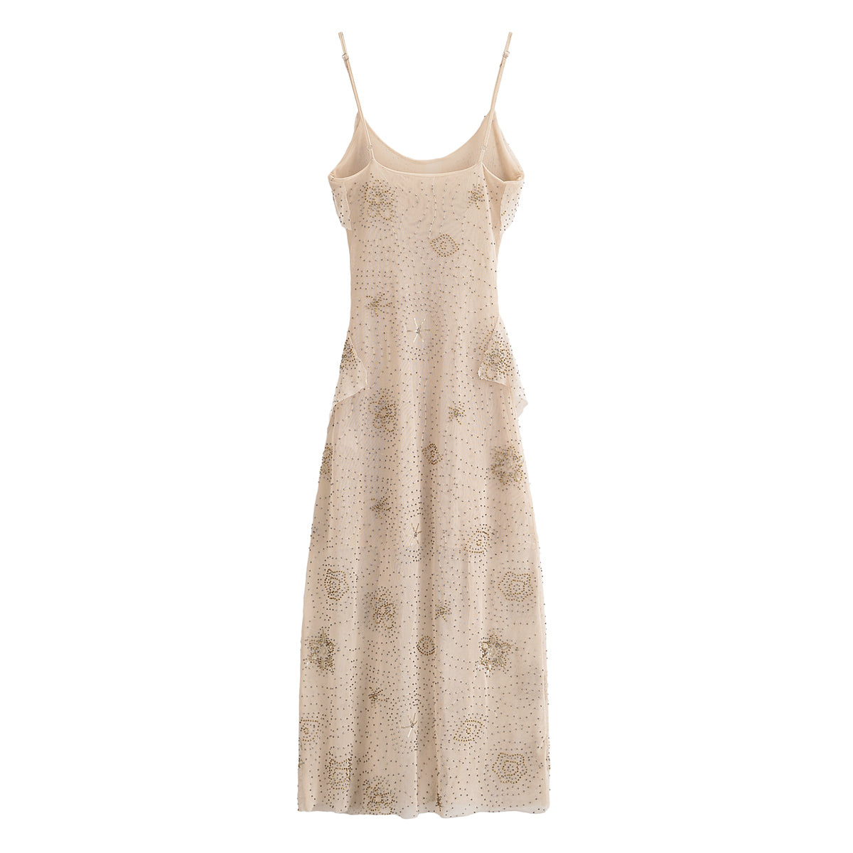 Floral Beaded Ruffled Cami Midi Dress