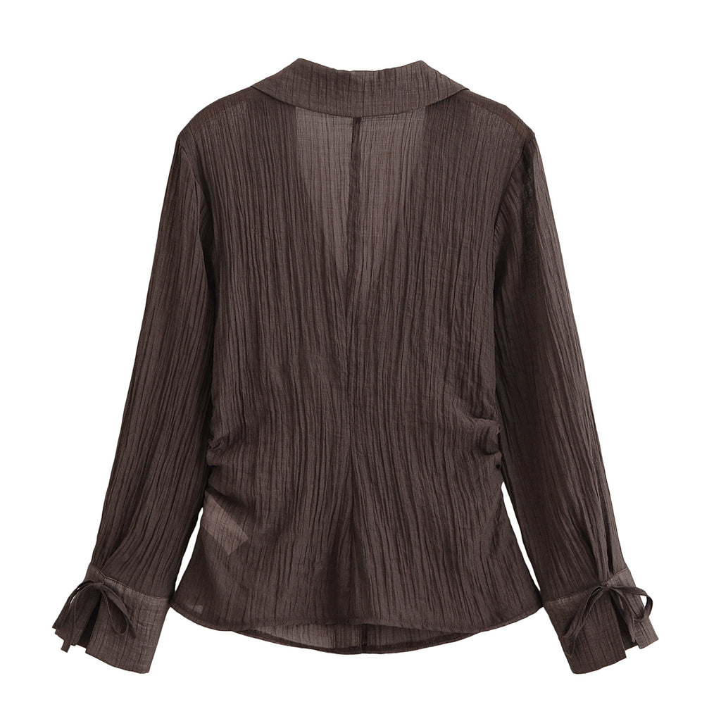 Women's Women Clothing Summer All Matching Slim Fit Bow Semi Transparent Shirt