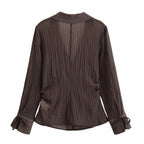 Women's Women Clothing Summer All Matching Slim Fit Bow Semi Transparent Shirt