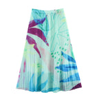 Gentle Printed Pleated Summer Elastic Waist Skirt