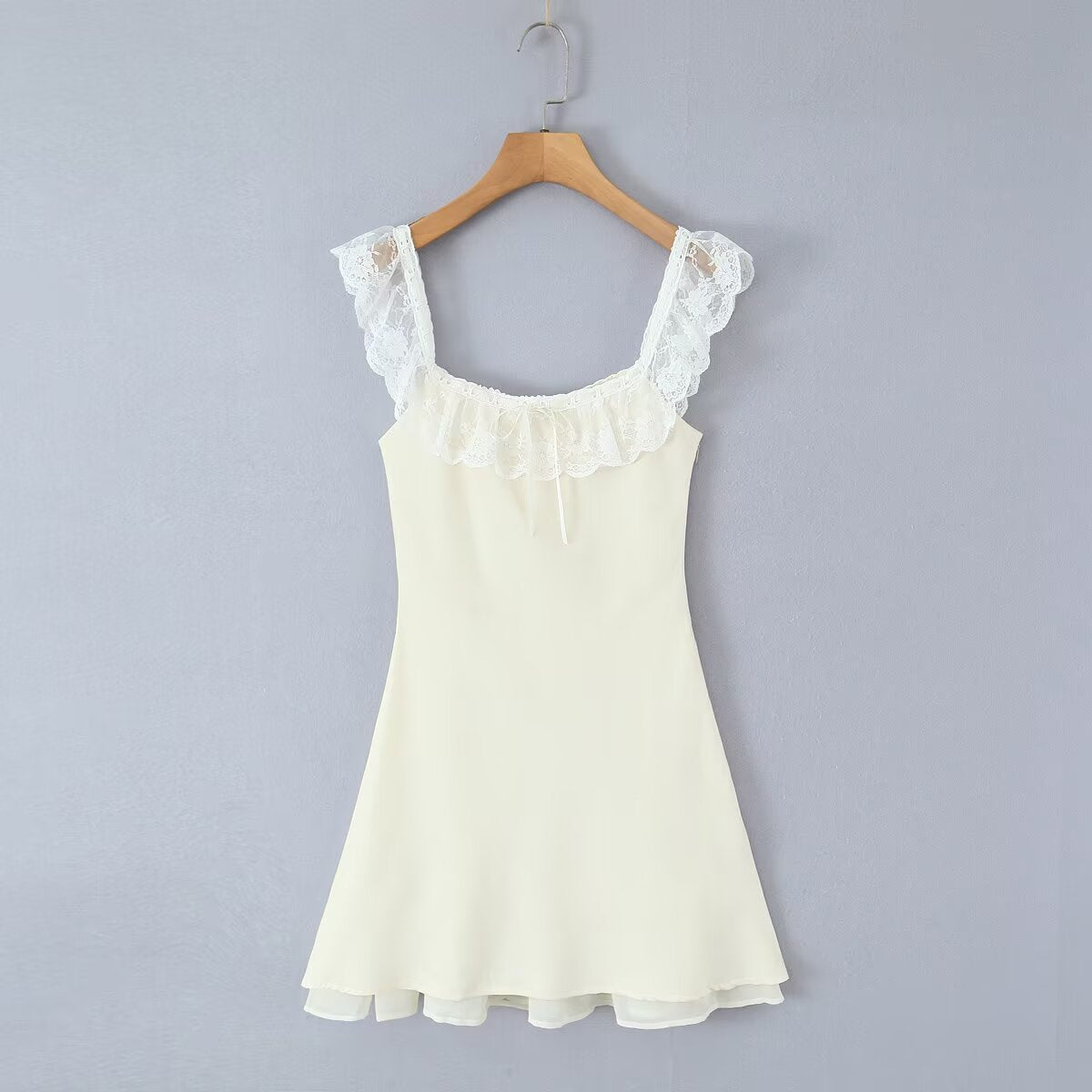 Lace Ruffled Square Neck Mini Dress