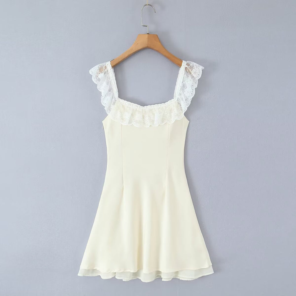 Lace Ruffled Square Neck Mini Dress