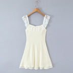 Lace Ruffled Square Neck Mini Dress
