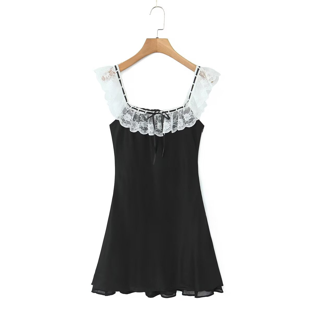 Lace Ruffled Square Neck Mini Dress