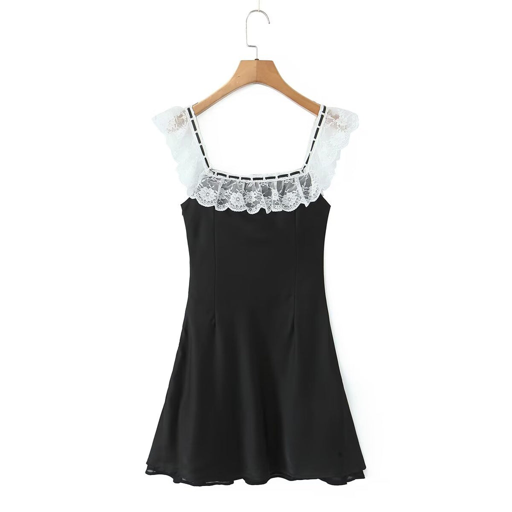 Lace Ruffled Square Neck Mini Dress